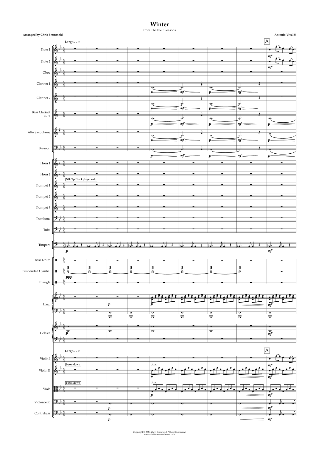Largo from Winter (from The Four Seasons) (arr. Chris Brammeld) by Antonio Vivaldi Full Orchestra (维瓦尔第《四季》之“冬”最缓板,Chris Brammeld 编曲,管弦乐团) - 预览