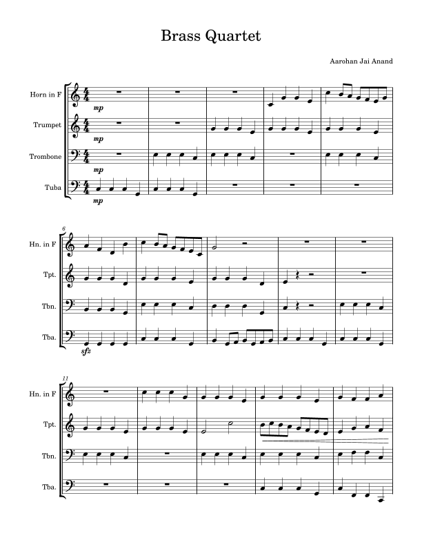 Brass Quartet Sheet Music Aarohan Jai Anand Brass Ensemble