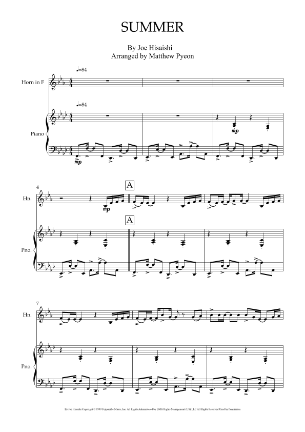 Summer (arr. Matthew pyeon) Digital Sheet Music