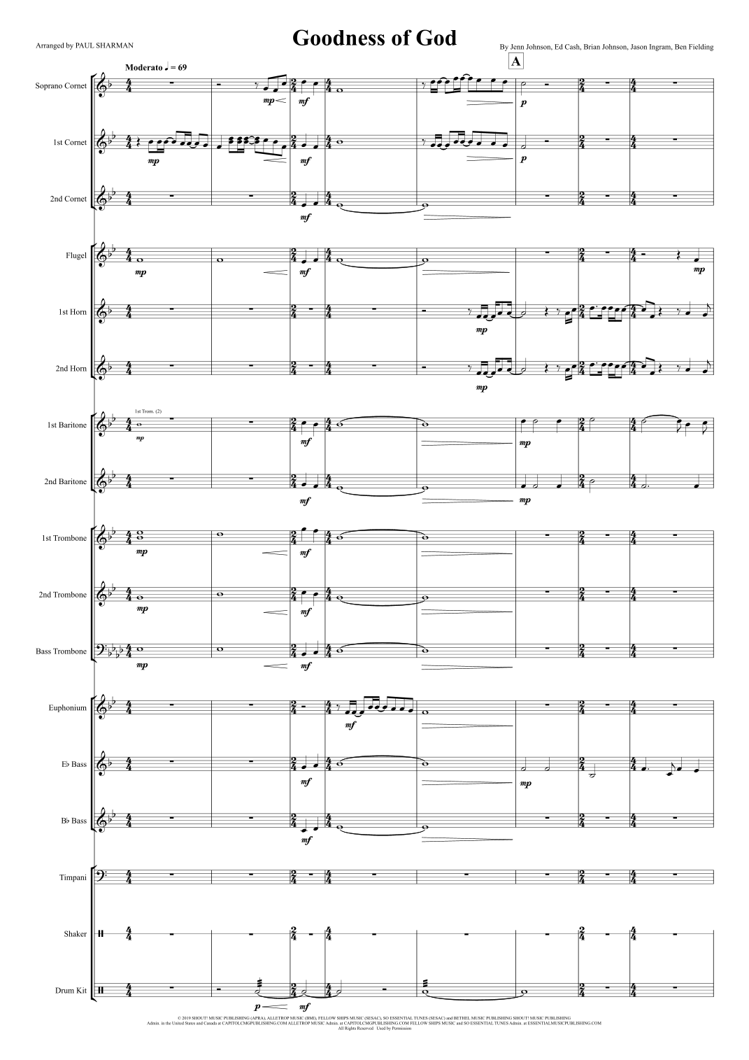 Interactive Digital Sheet Music preview of 'Goodness Of God (arr. Paul Sharman)' by Bethel Music and Jenn Johnson, Brass Band page 1