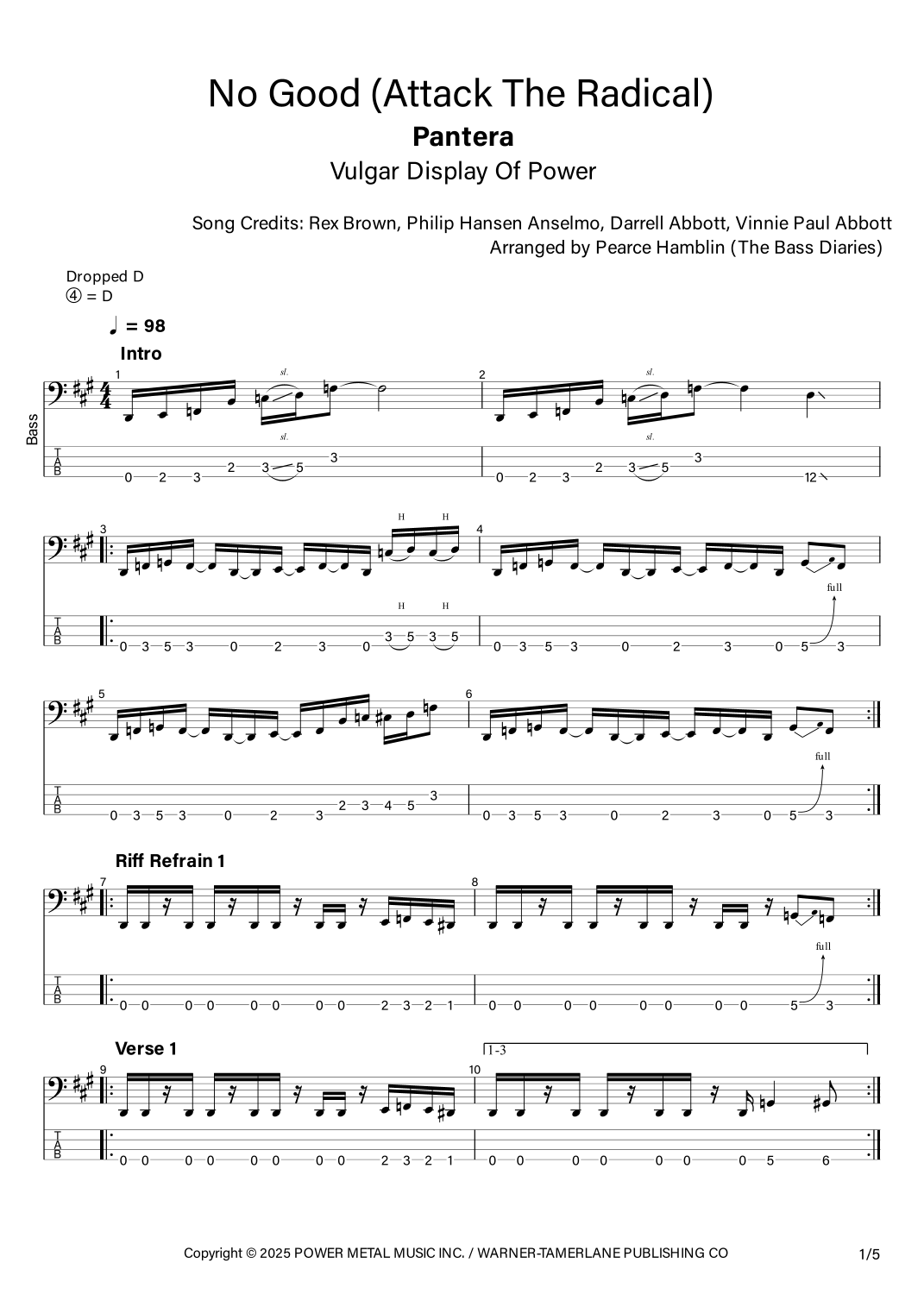 No Good (Attack The Radical) (arr. The Bass Diaries) by Vinnie Paul ...
