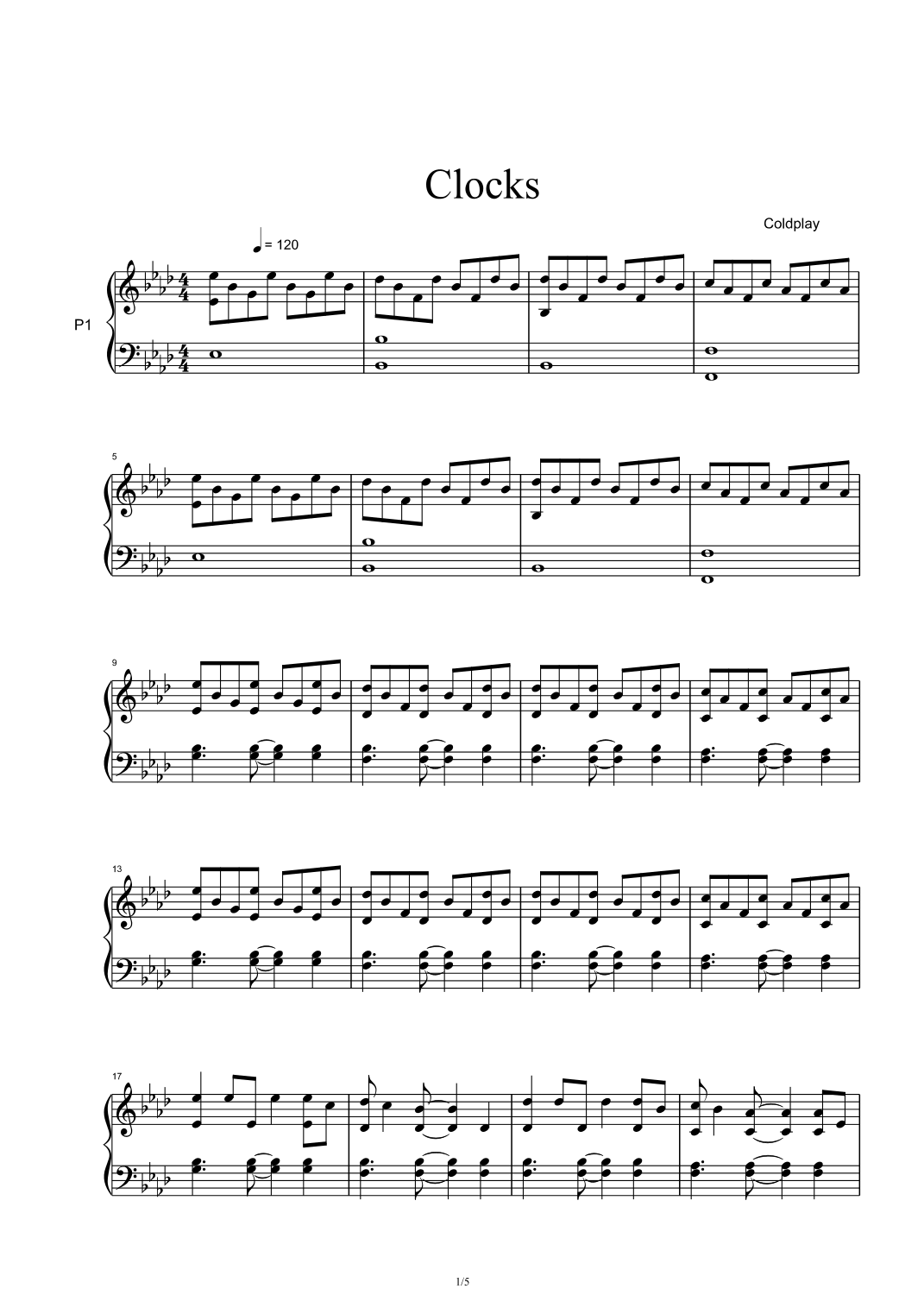 Clocks arr Coldplay By Coldplay Sheet Music For Piano Solo At Sheet 