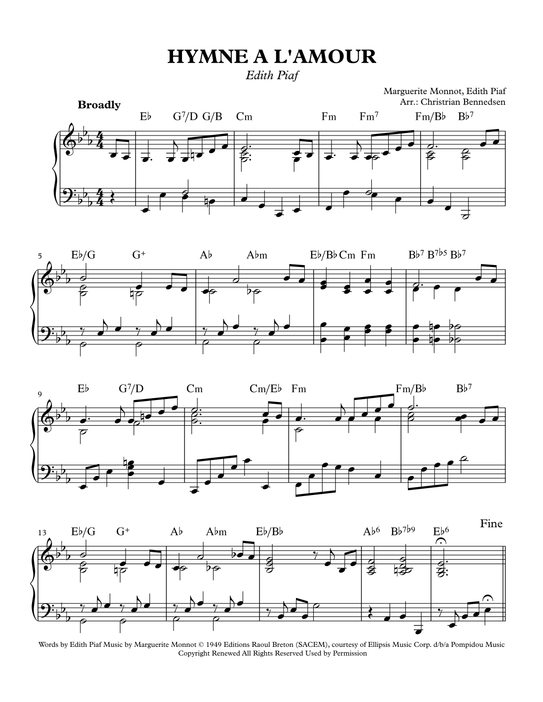 Hymne A L'amour (arr. Christian Bennedsen) by Josh Groban Sheet