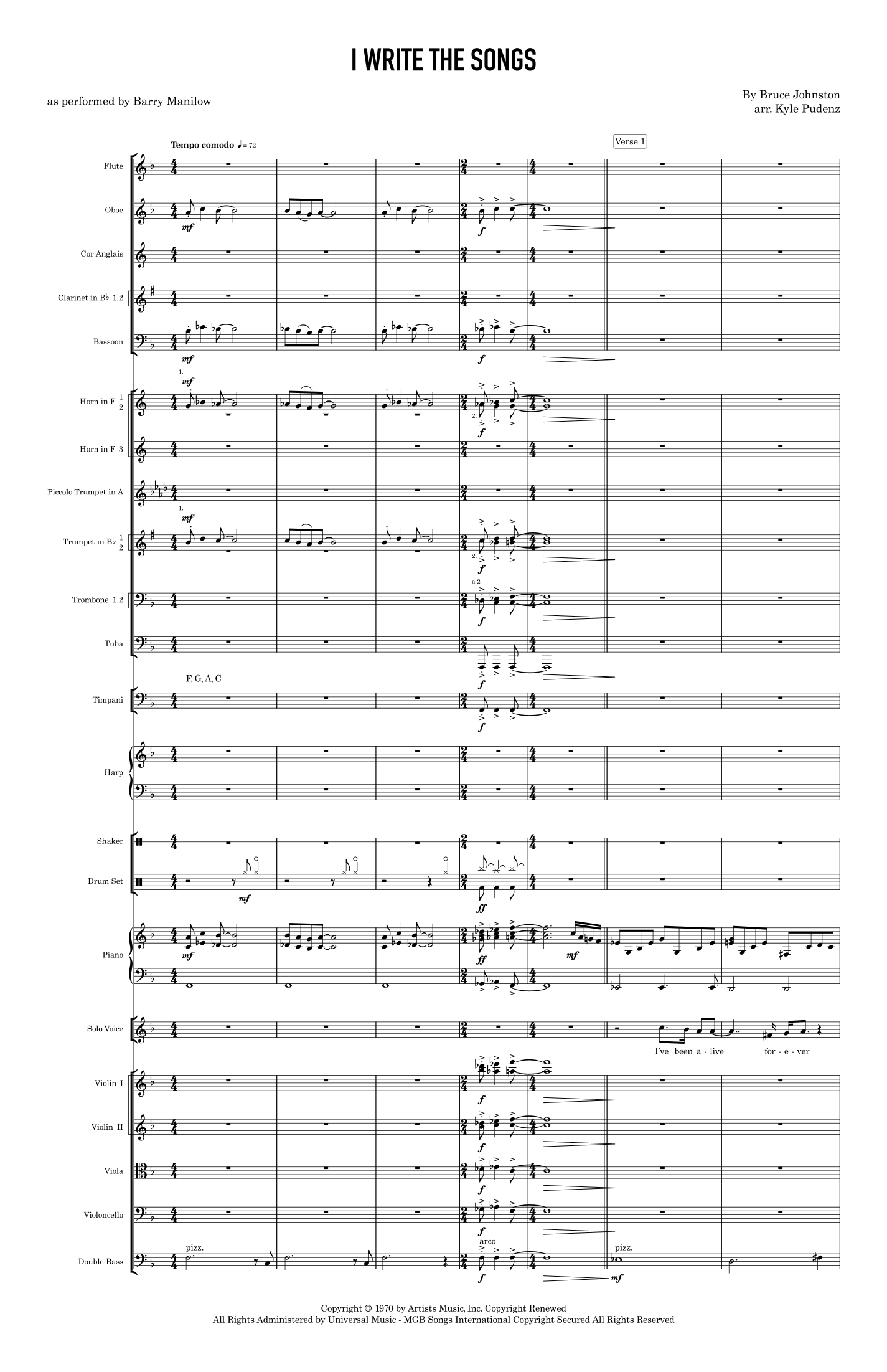 I Write The Songs (arr. Kyle Pudenz) by Barry Manilow Full Orchestra