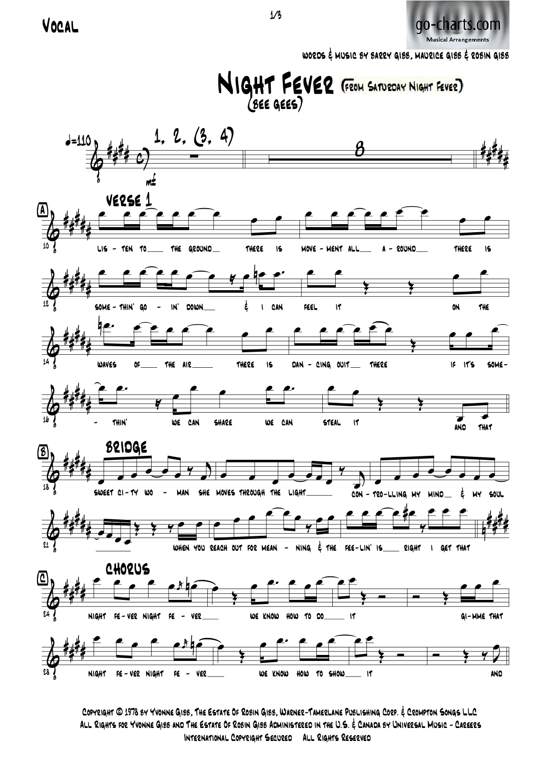 Night Fever (arr. Andy Davidson go-charts.com) by Bee Gees 管弦乐团 - 预览