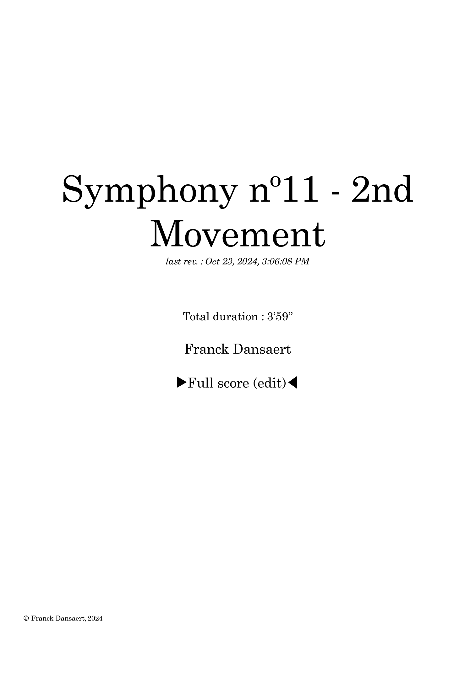 Symphony nº11 (second movement) - Score Only by Franck Dansaert Full Orchestra
