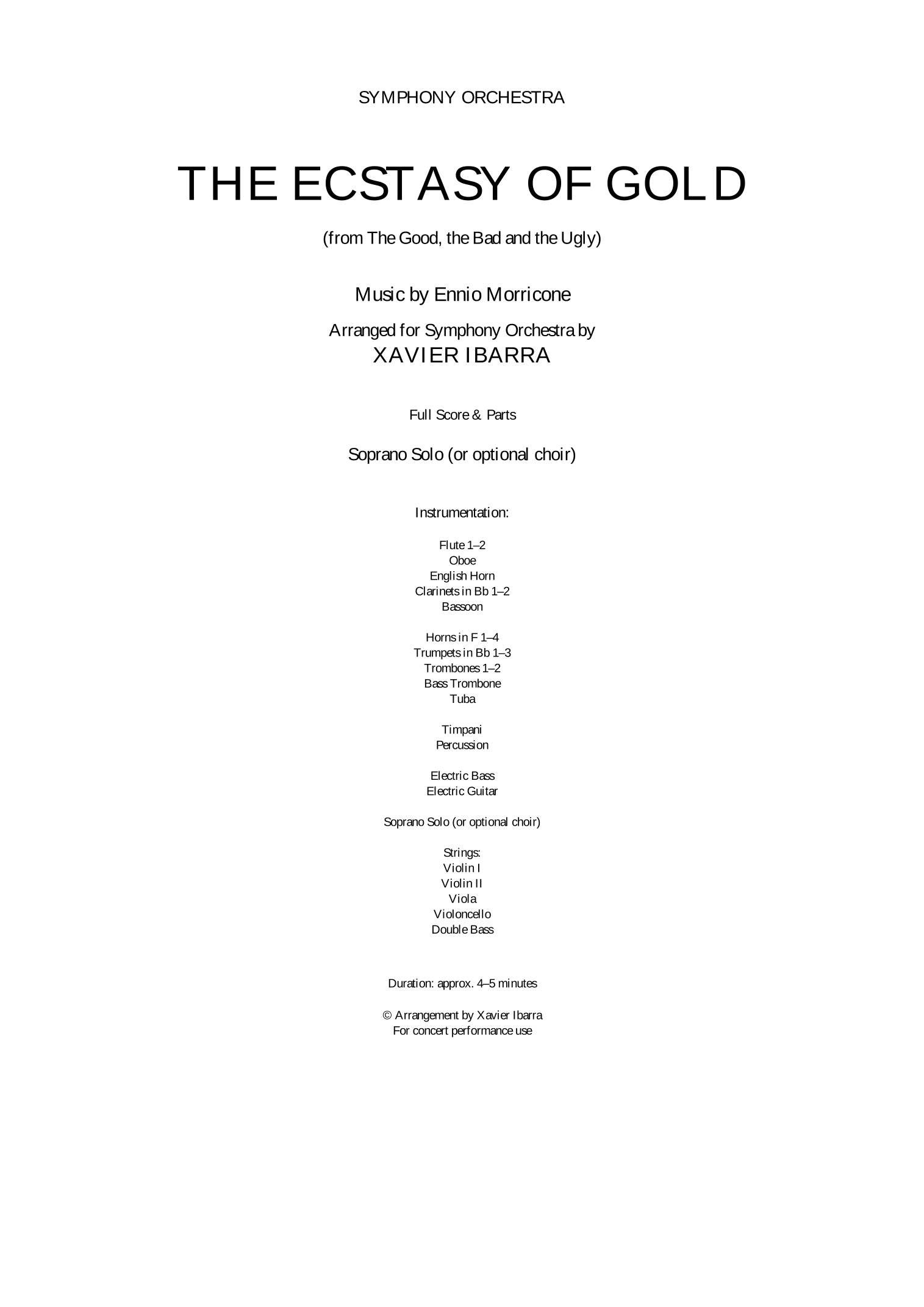 Ecstasy Of Gold (arr. Xavier Ibarra) by Ennio Morricone Full Orchestra