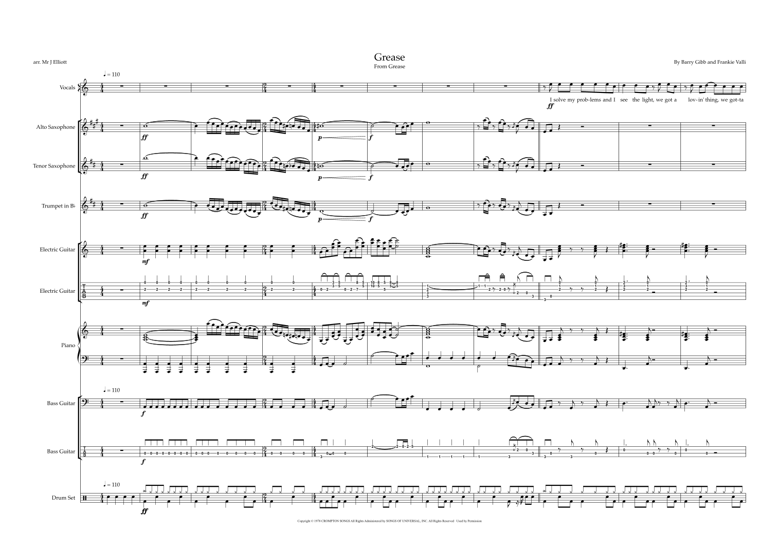 Grease (arr. Jasper Elliott) by Frankie Valli Sheet Music for Jazz ...