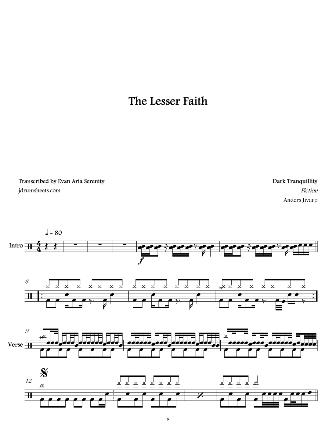 The Lesser Faith (arr. Evan Aria Serenity) by Dark Tranquility Sheet ...