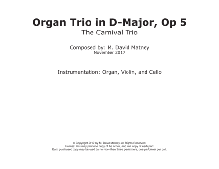 Organ Trio in D-Major (The Carnival Trio) Op. 5 Digital Sheet Music