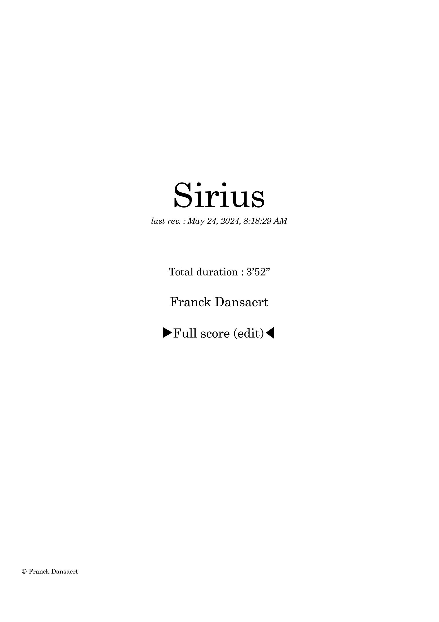 Sirius - Score Only by Franck Dansaert Full Orchestra