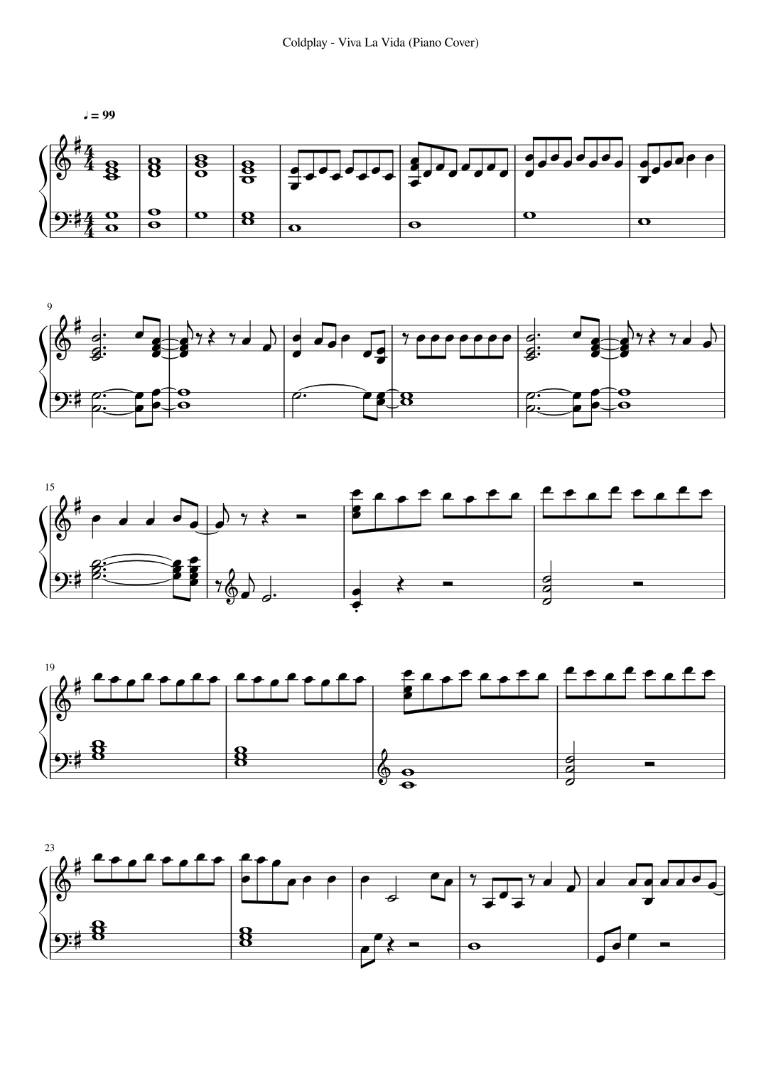 Viva La Vida (arr. JohnHenry) by Coldplay Sheet Music for Piano Solo at ...