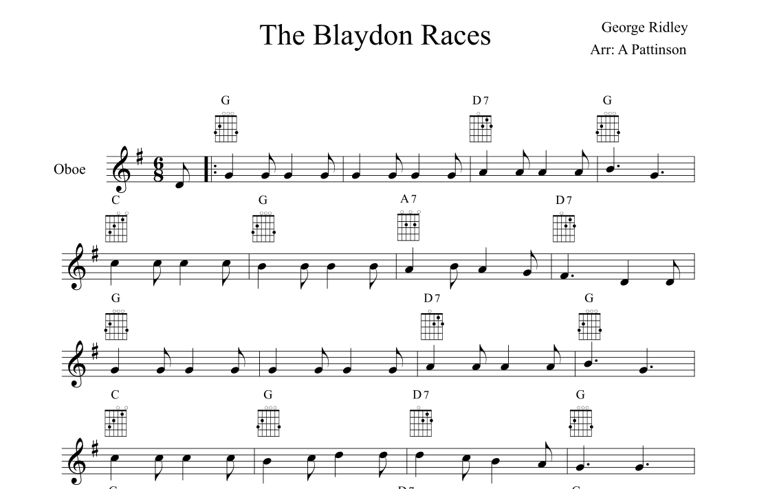 The Blaydon Races for oboe (arr. Andrew Pattinson) by Andrew Pattinson ...