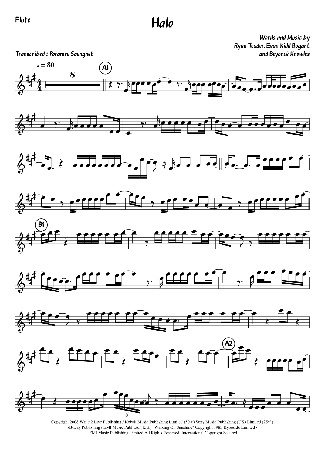 Halo by Beyonce Sheet Music for Flute Solo (arr. Kevin Busse) at