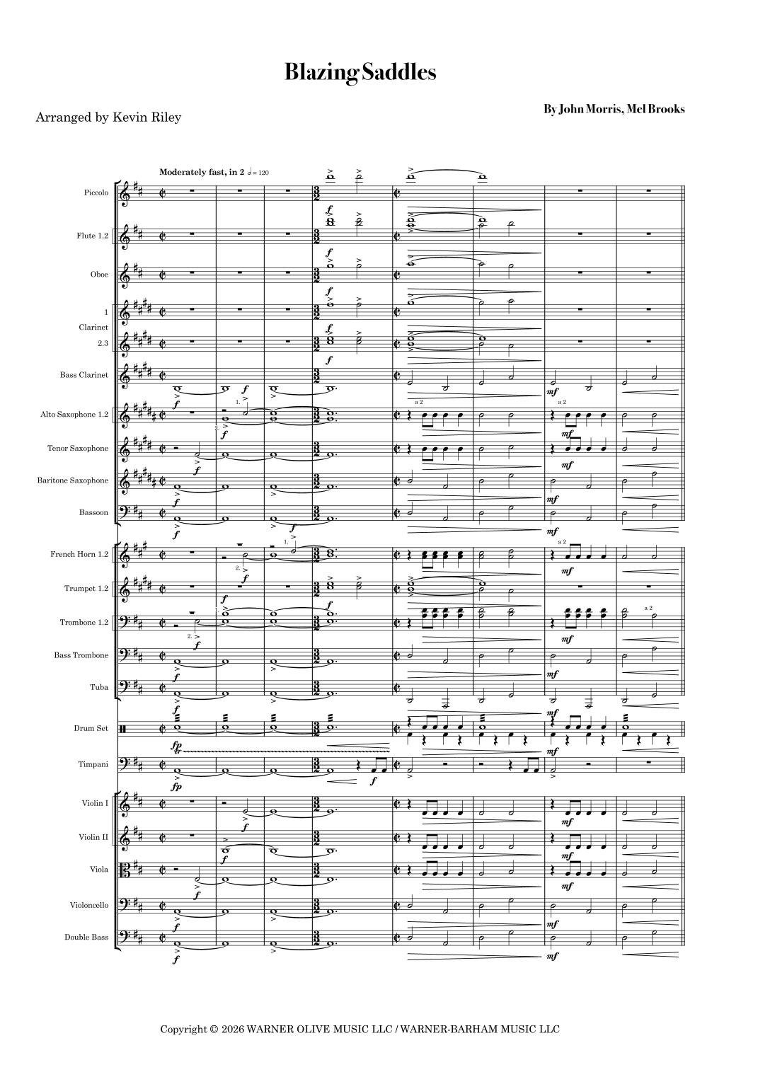 Blazing Saddles (arr. Kevin Riley) by Mel Brooks Full Orchestra