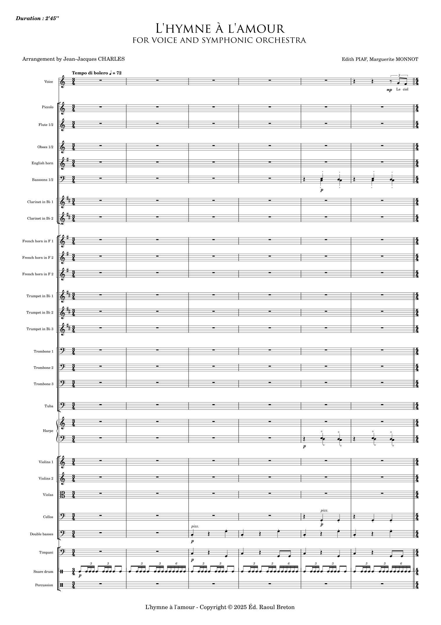 Hymne L'amour (arr. Jean-Jacques CHARLES) by Edith Piaf Full Orchestra