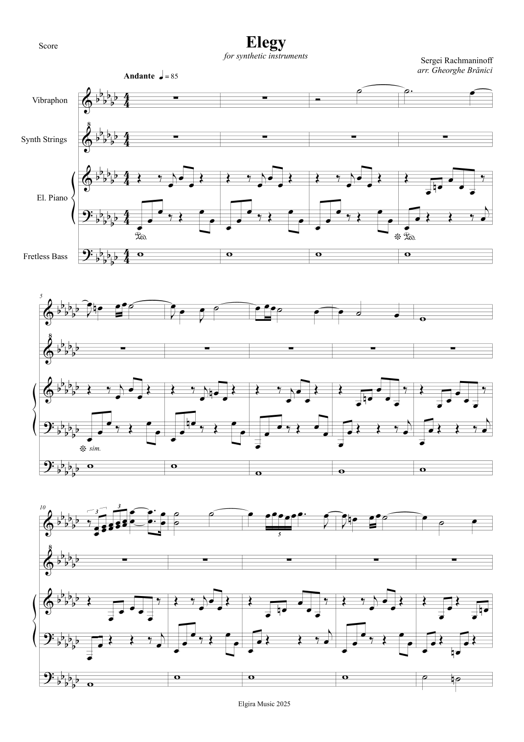 Vibraphone String ELEGY (piano, vibraphone, strings) by Sergei Rachmaninoff Sheet Music ...