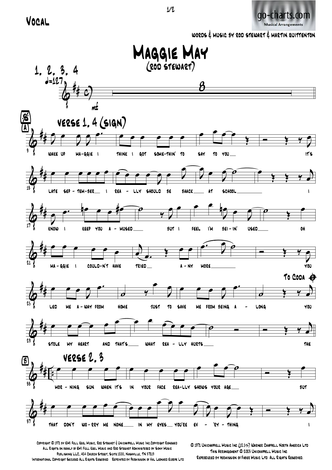Maggie May (arr. Andy Davidson go-charts.com) by Rod Stewart Full Orchestra