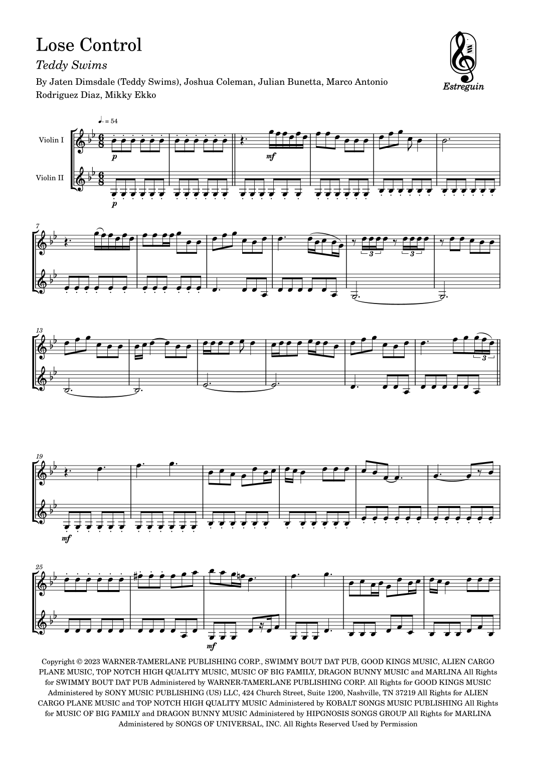 Lose Control Violin Tutorial Lose Control (arr. Estreguin) by Teddy Swims Sheet Music for Violin ...