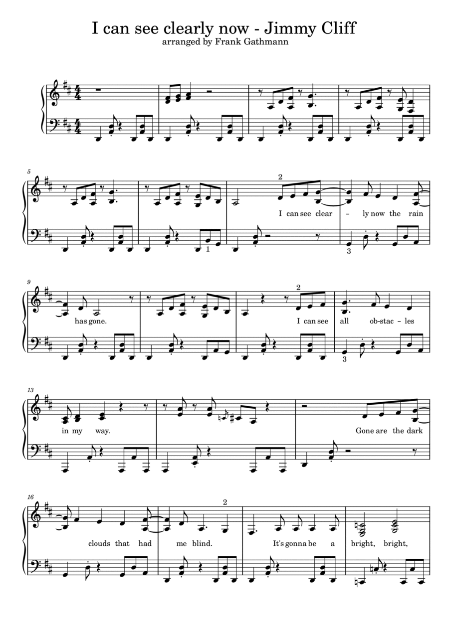 I Can See Clearly Now Noten Jimmy Cliff Klavier & Gesang