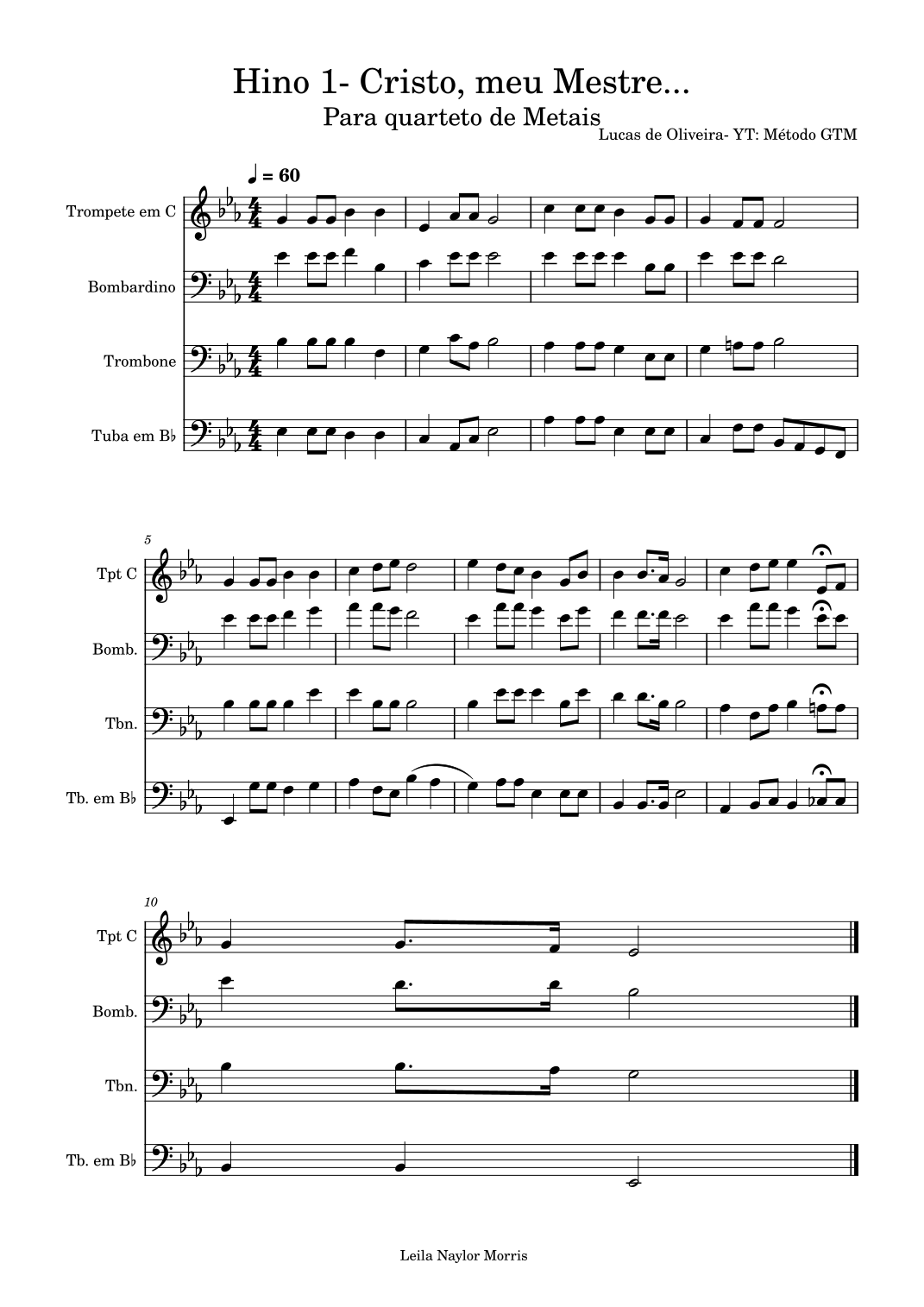 CCB Hino 1 Cristo meu Mestre Para quarteto de Metais Sheet Music