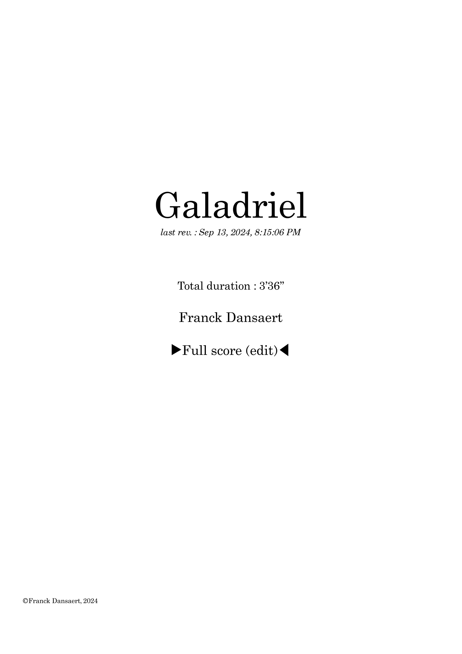 Galadriel - Score Only by Franck Dansaert Full Orchestra - 预览