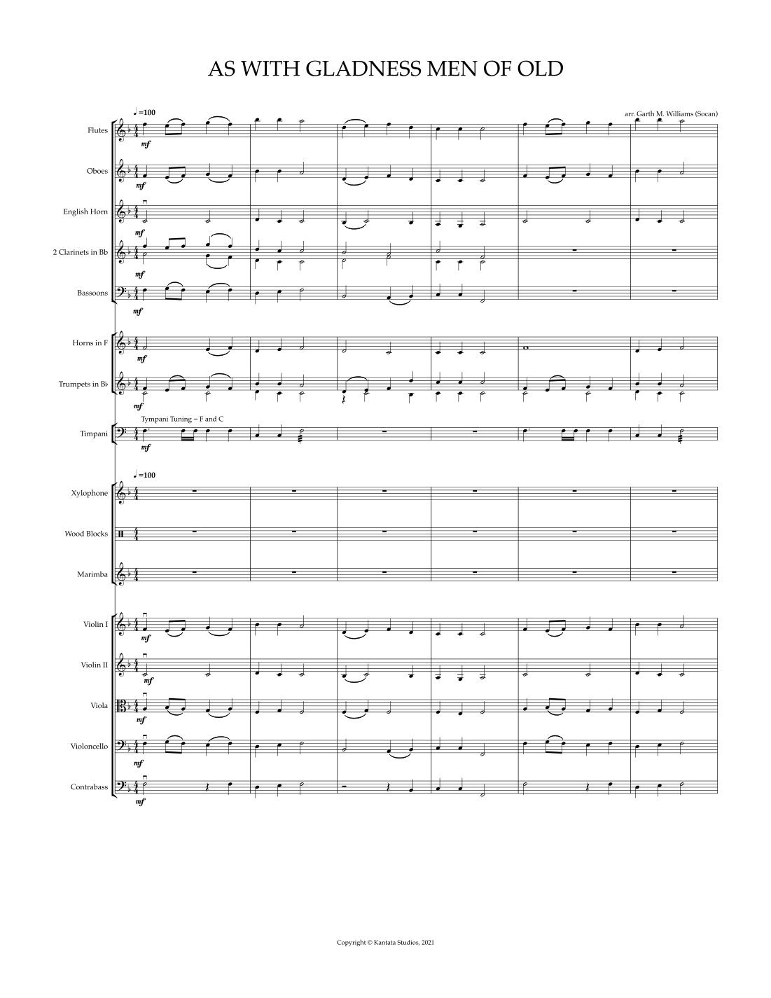 AS WITH GLADNESS MEN OF OLD FOR FULL ORCHESTRA WITH PERCUSSION (arr. Garth Williams) by Garth Williams Full Orchestra