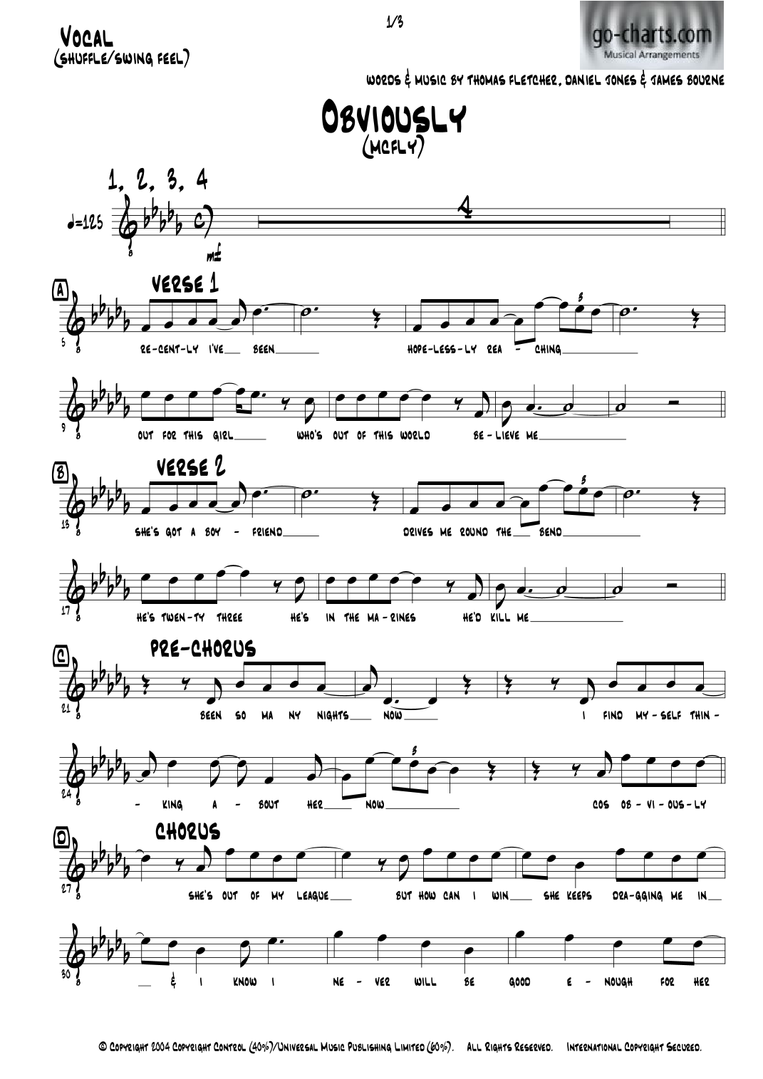 Obviously (arr. Andy Davidson go-charts.com) by McFly 管弦乐团 - 预览