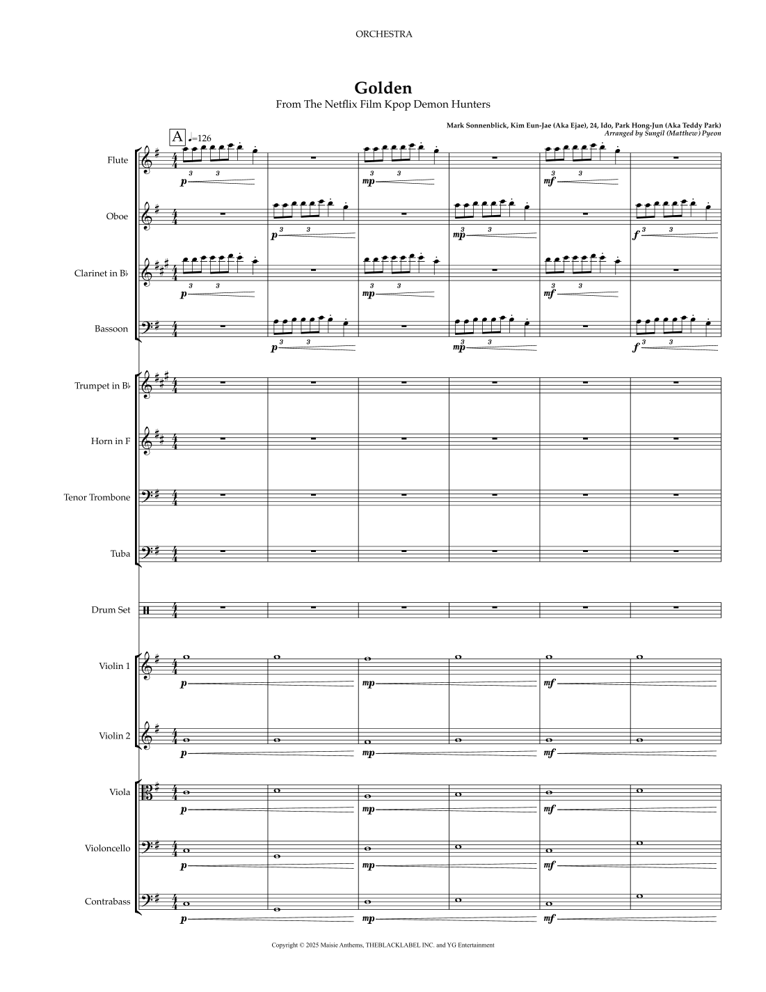 Golden - 仅总谱 (arr. Matthew pyeon) by Huntr/X (Ejae, Audrey Nuna And Rei Ami) 管弦乐团 - 预览