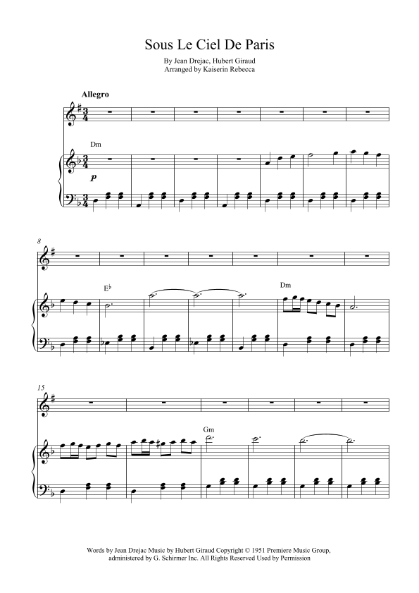 Sous Le Ciel De Paris (arr. Kaiserin Rebecca) Sheet Music | Hubert