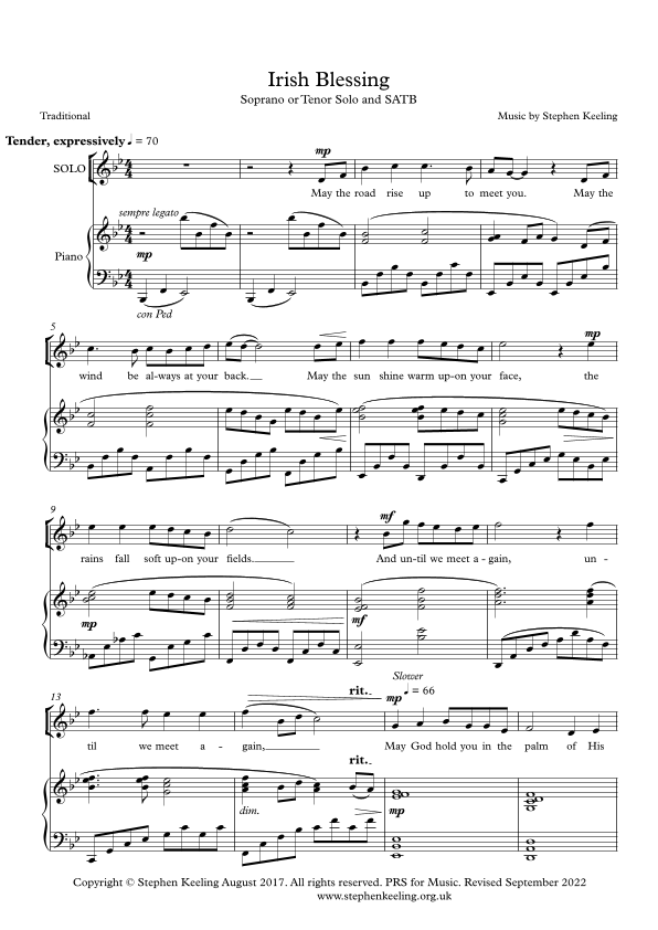 IRISH BLESSING VON STEPHEN KEELING NOTEN ZUM CHOR SATB BEI SHEET MUSIC 