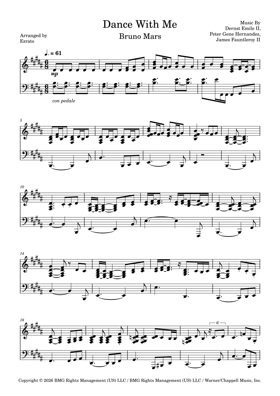 Dance With Me (arr. Ezrato) by Bruno Mars Sheet Music for Piano Solo at Sheet Music Direct