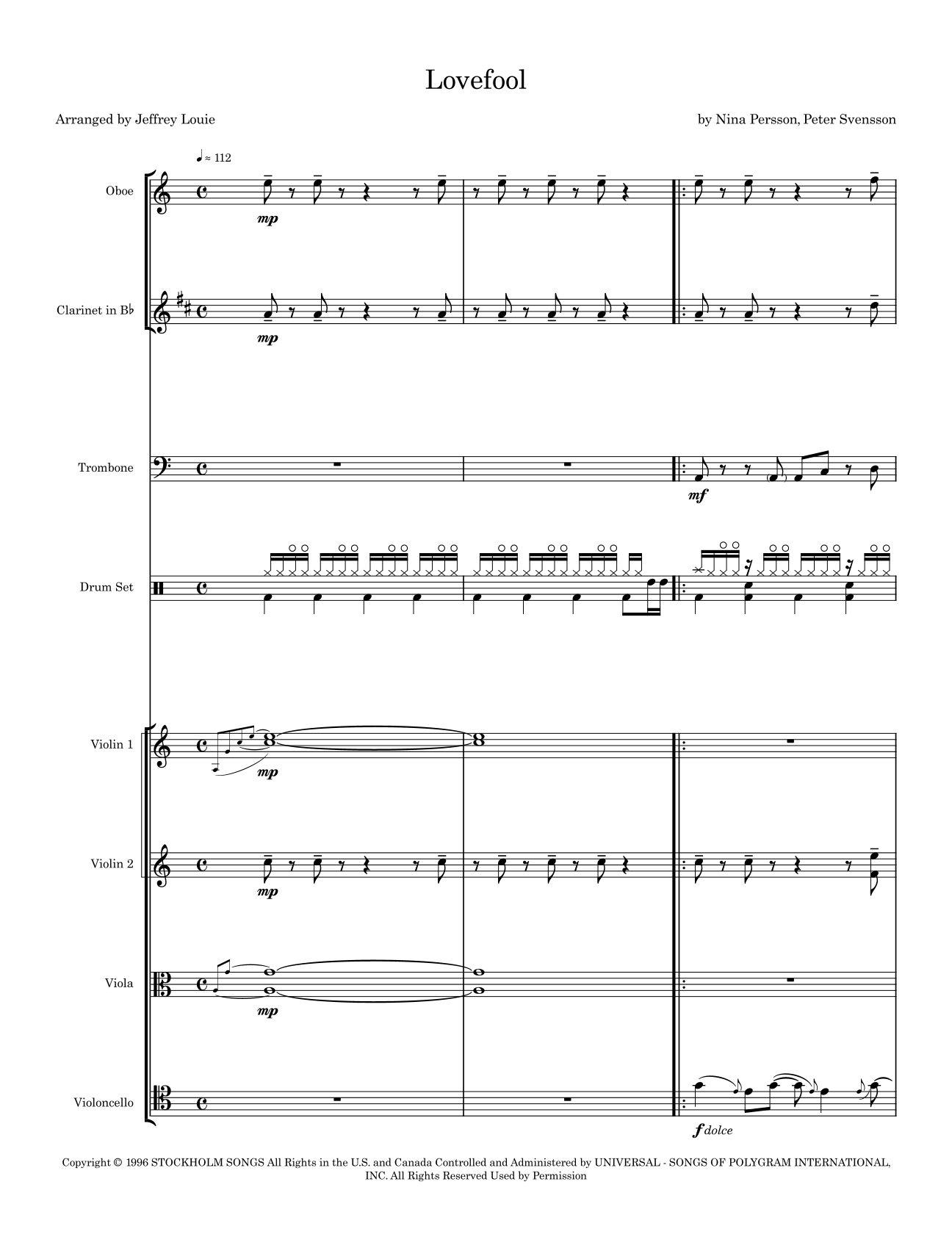 Lovefool (arr. Jeffrey Louie) by The Cardigans Sheet Music for ...