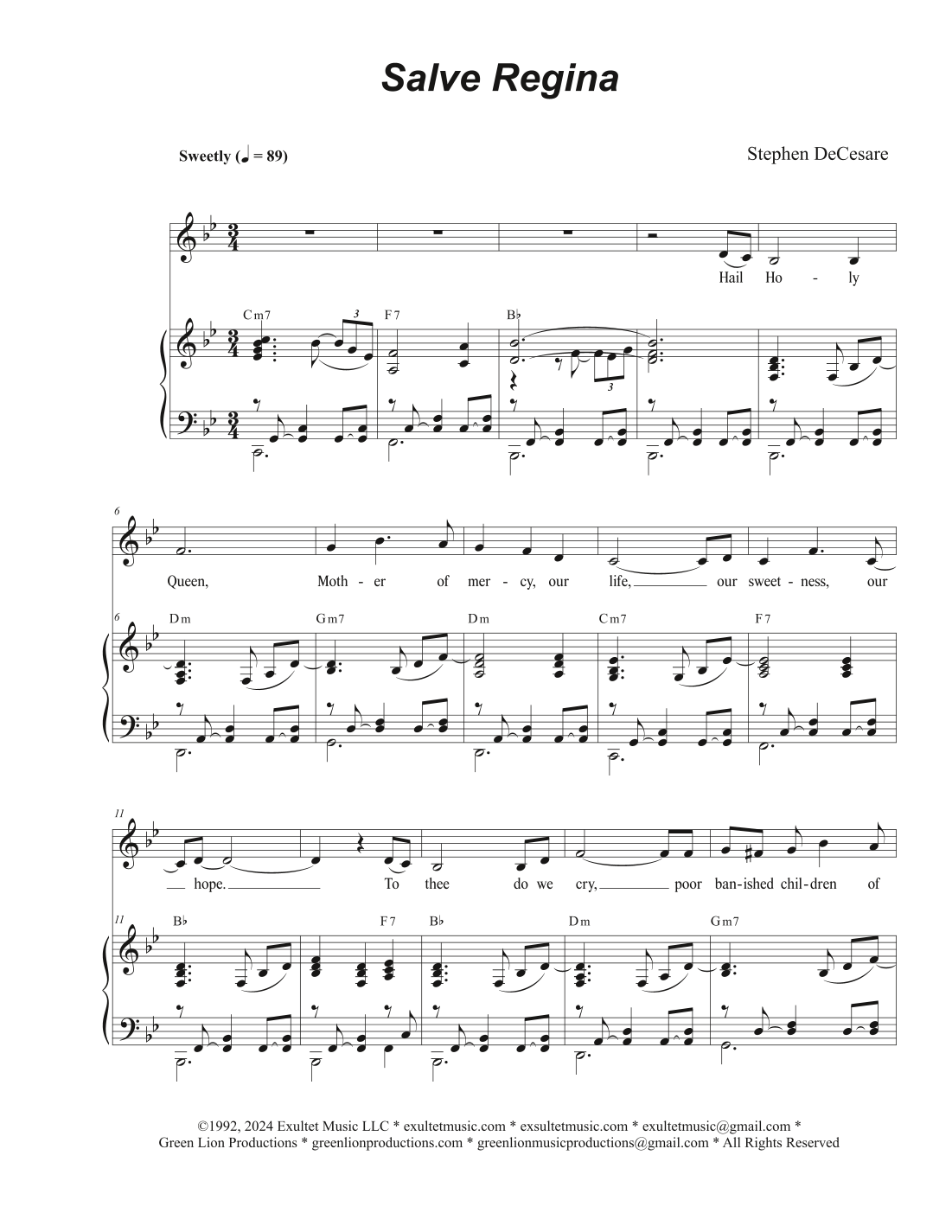 Salve Regina Vocal Solo By Stephen DeCesare Sheet Music For Piano Salve Regina Vocal Solo By Stephen DeCesare Sheet Music For Piano
