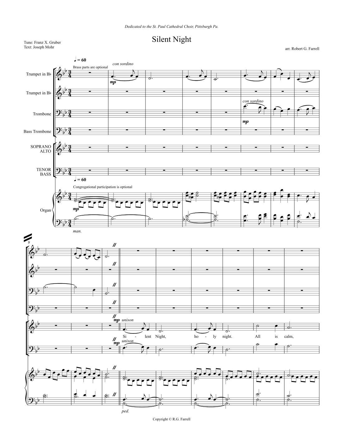 Silent Night von Robert G Farrell Noten zum Chor SATB bei Sheet Music ...