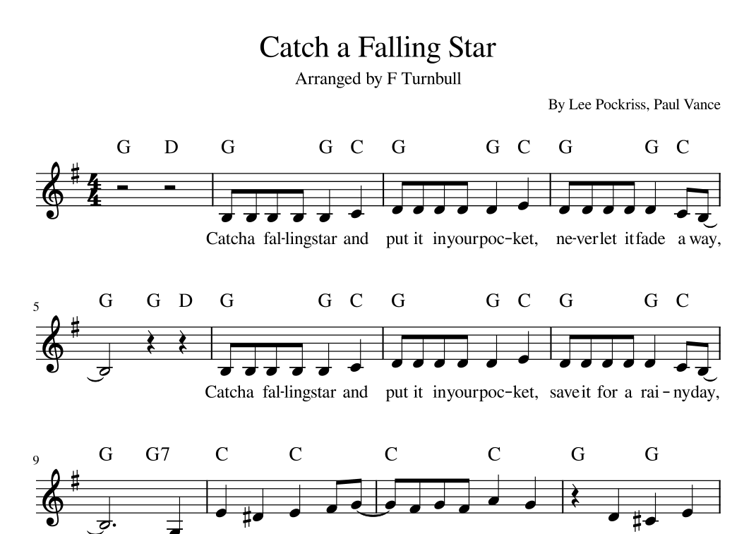 Catch A Falling Star by Perry Como Sheet Music for Piano, Vocal ...