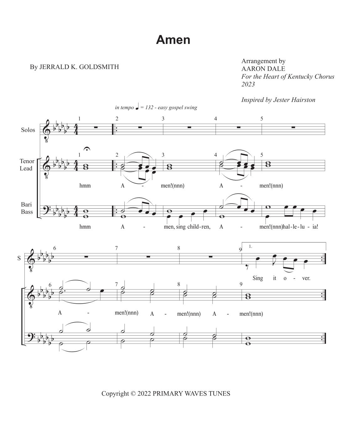 Amen (arr. Aaron Dale) por Jerrald K. Goldsmith Partituras para TTBB ...
