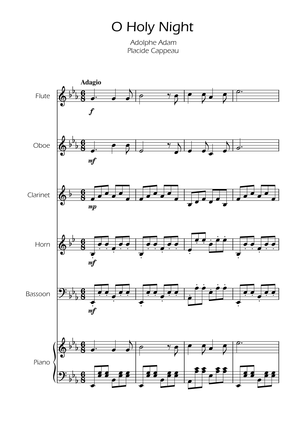 O Holy Night Woodwind Quintet w/ Piano (arr. Ygor Nunes) Sheet Music