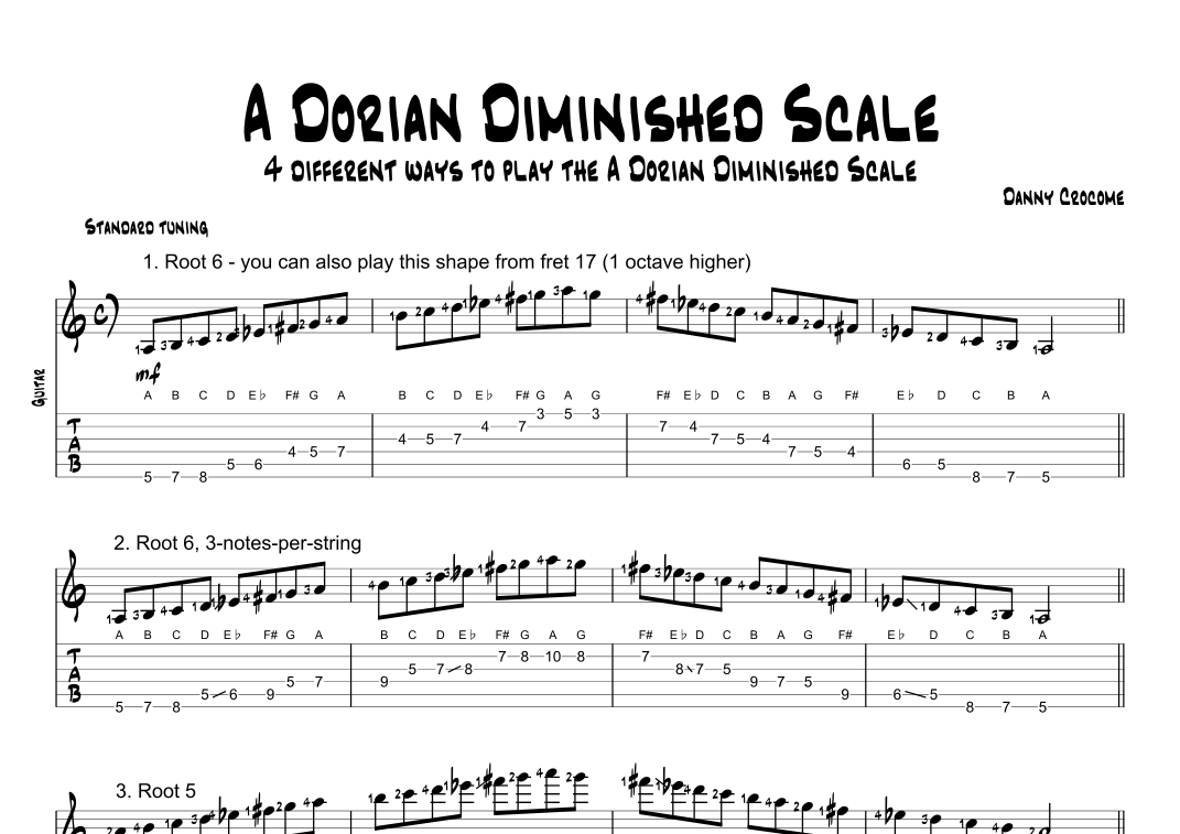 A Dorian Diminished Scale (4 Ways to Play) by Traditional Sheet Music ...