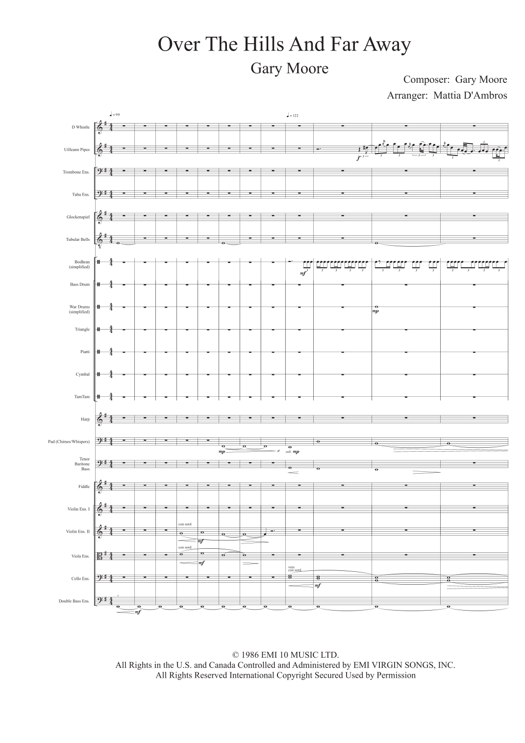 Over The Hills And Far Away - Score Only (arr. D'Ambros Mattia) by Gary Moore Full Orchestra