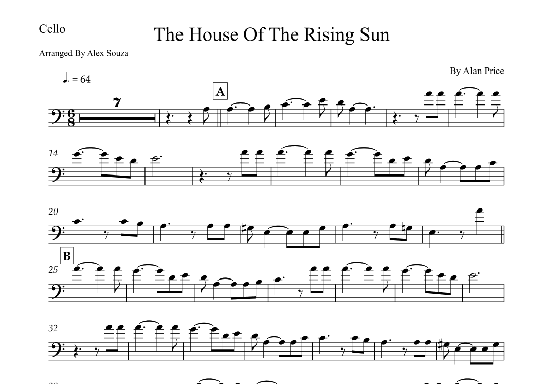 The House Of The Rising Sun (arr. Alex Souza) by The Animals Sheet ...