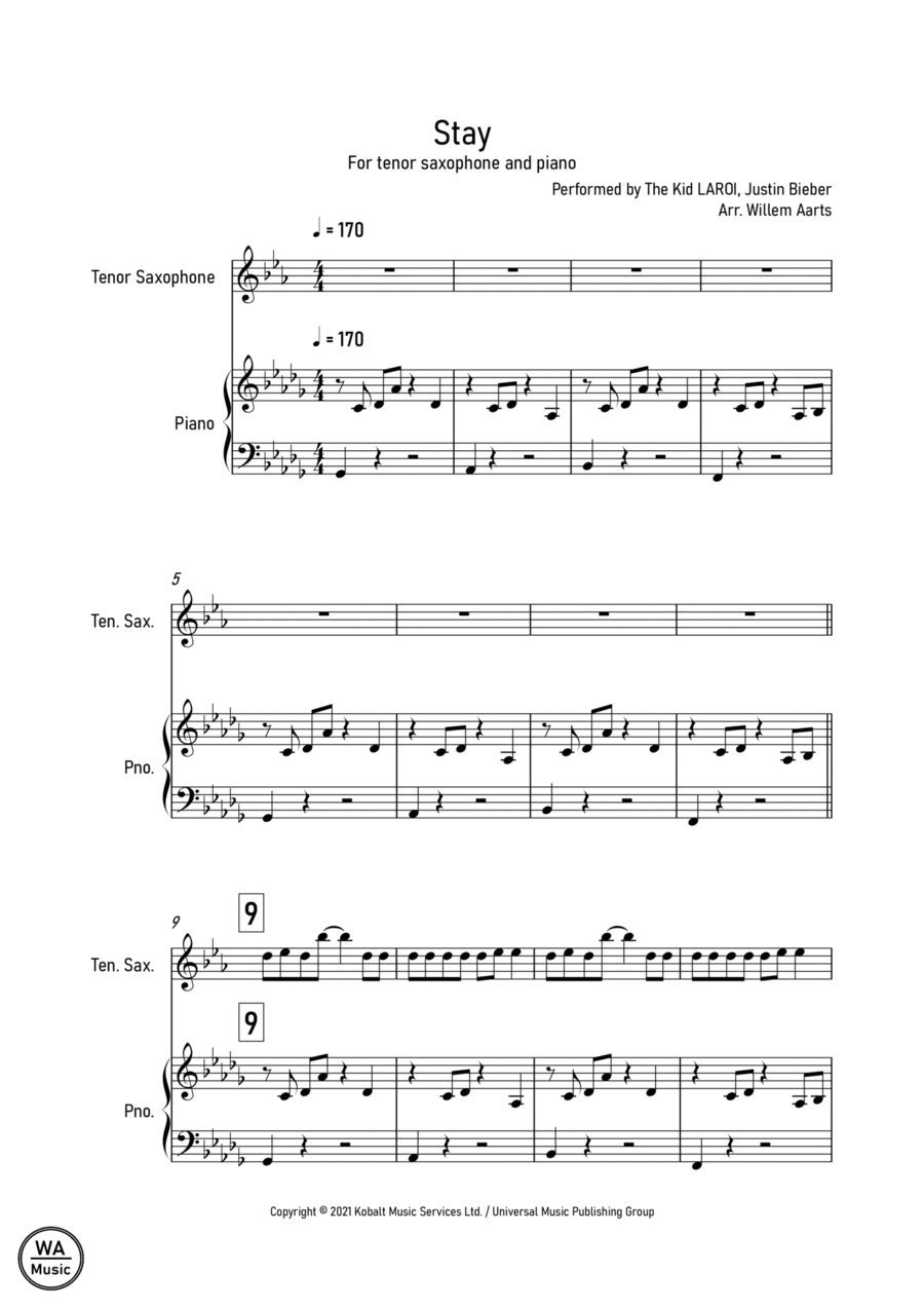 Stay (arr. Willem Aarts) Partituras Digitales