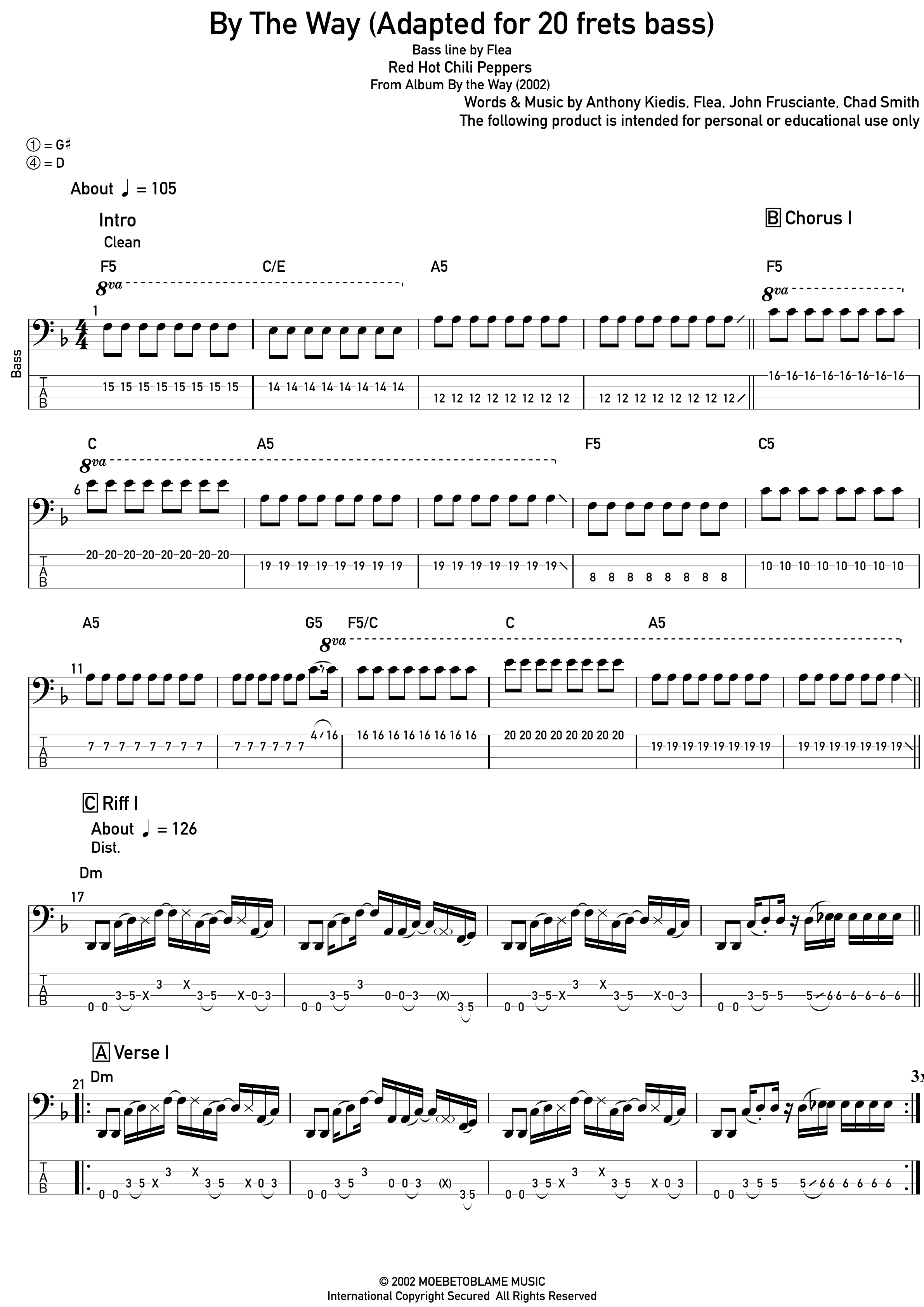 By The Way (arr. Igor Sardi Bass) Sheet Music Red Hot Chili Peppers