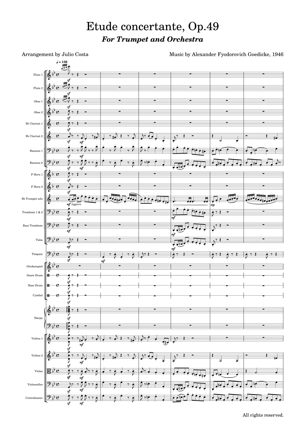 Goedicke - Etude concertante, Op.49 for Trumpet and Orchestra (arr. Julio Costa) by Alexander Fyodorovich Goedicke 管弦乐团 - 预览