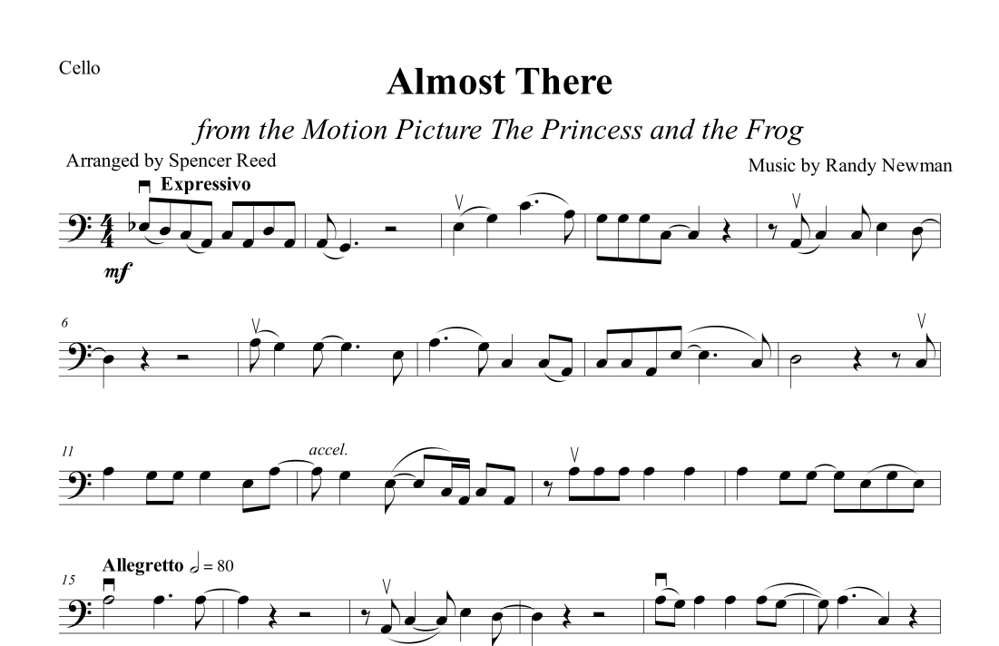 Almost There (arr. Spencer Reed) by Randy Newman Sheet Music for Cello ...