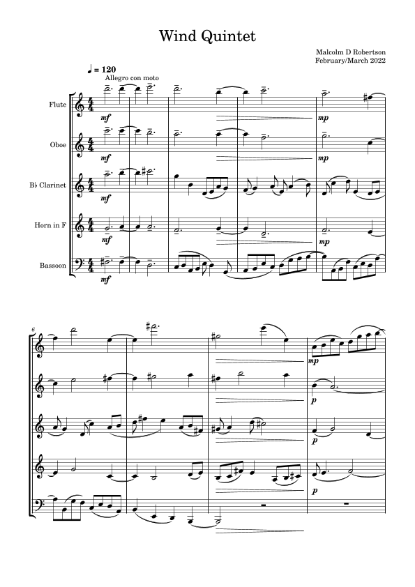 Wind Quintet Sheet Music Malcolm D Robertson Woodwind Ensemble