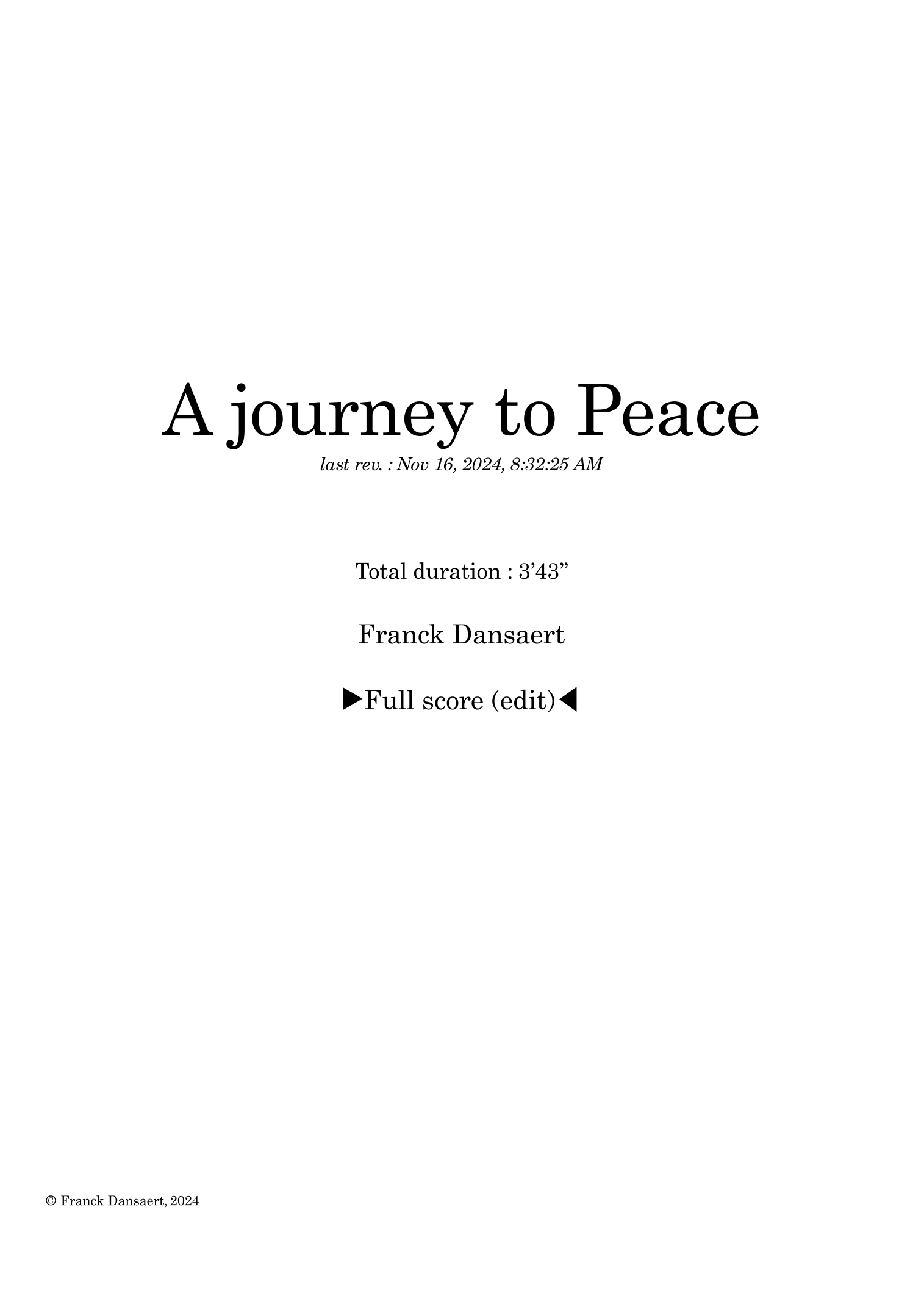 A Journey to Peace - Score Only by Franck Dansaert Full Orchestra (和平之旅 - 仅总谱 - Franck Dansaert 管弦乐团) - 预览