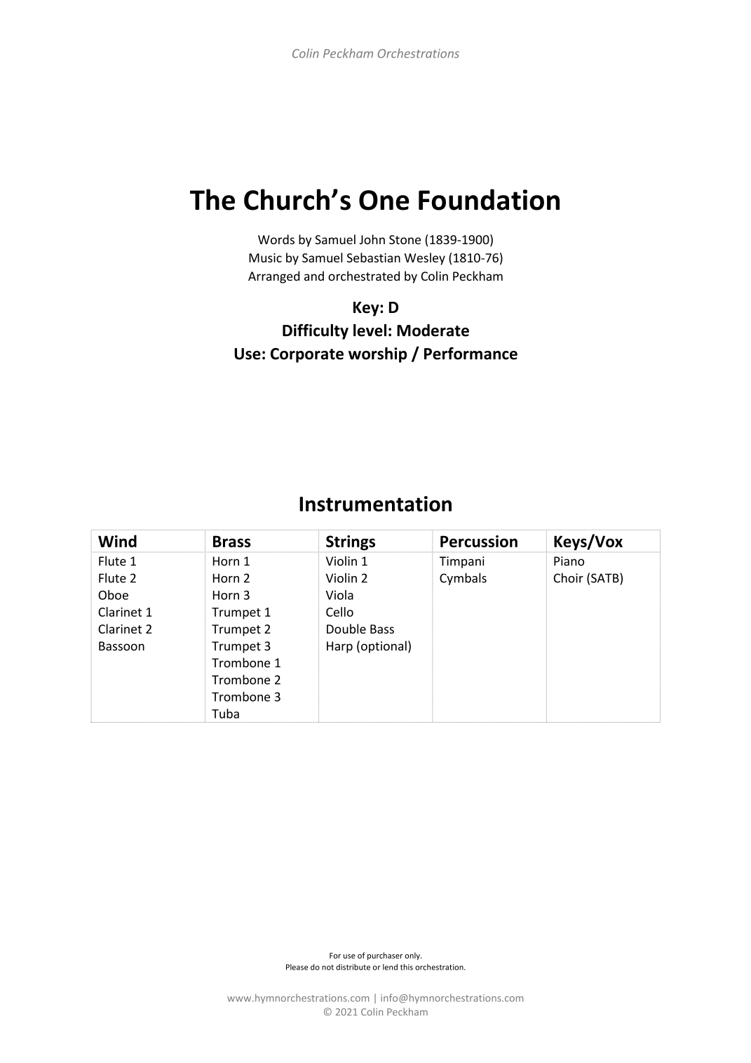 The Church's One Foundation (教会唯一的根基) (arr. Colin Peckham) by Samuel Sebastian Wesley (1810-76) Full Orchestra - 预览