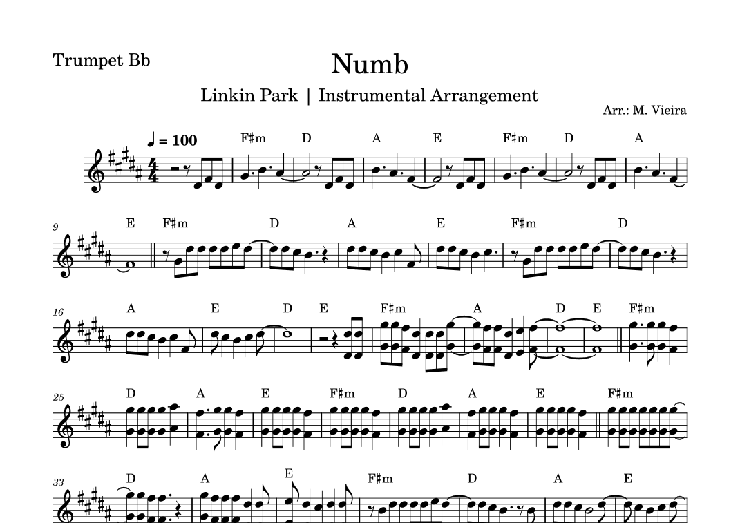 Numb by Linkin Park Sheet Music for Trumpet Solo (arr. Fabio