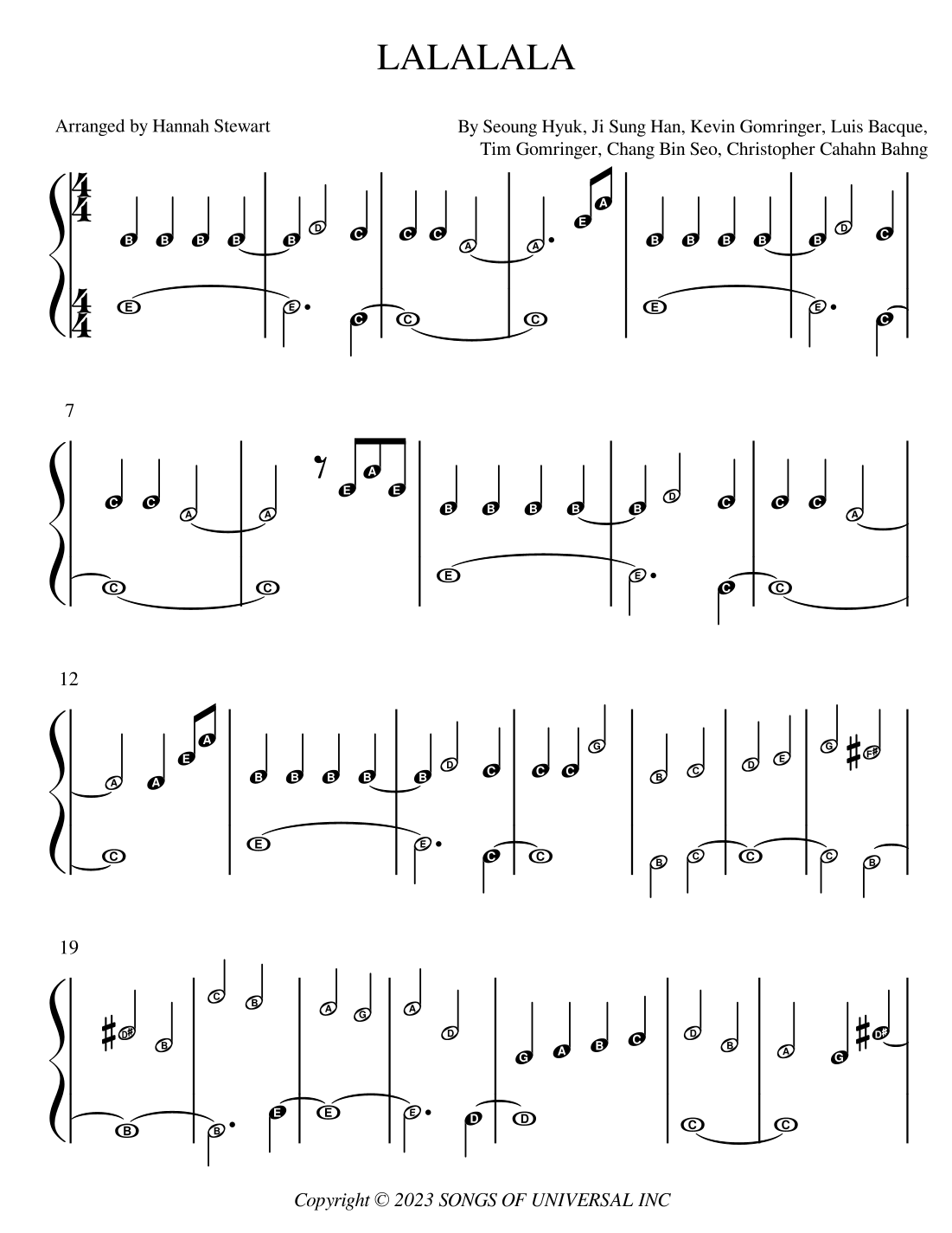 Lalalala (arr. Hannah Stewart) by Stray Kids Sheet Music for Easy Piano ...